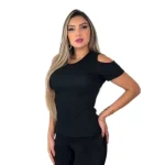 Blusa Feminina Ombro Vazado Manga Curta Canelado - Imagem 8