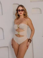 Maiô Body Collant Com Argolas Douradas Tomara que Caia Com Bojo - Imagem 5