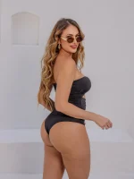 Maiô Body Collant Com Argolas Douradas Tomara que Caia Com Bojo - Imagem 2